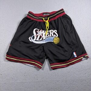 Philadelphia 76ers Shorts Mens Medium Black NBA Basketball Throwback Just Don